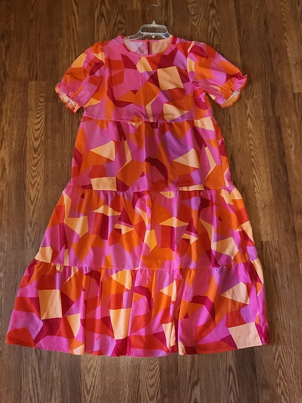 SHEIN Pink & Orange Geometric Tiered Dress